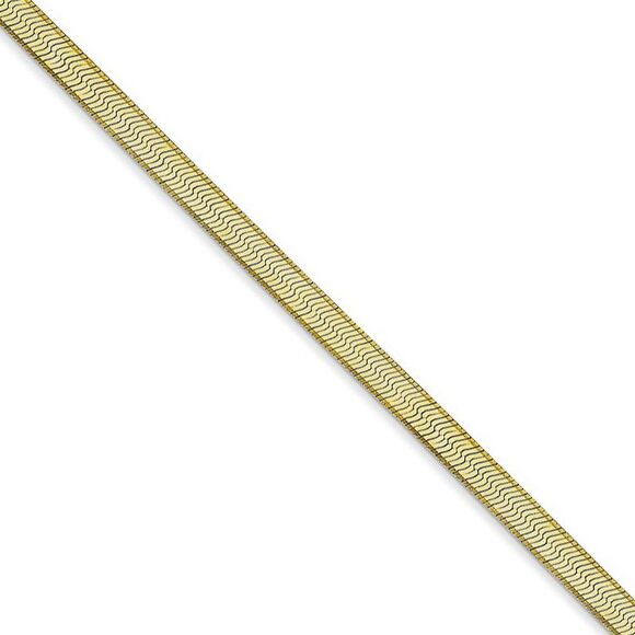 3mm 10k Yellow Gold Solid Herringbone Chain Necklace, 16 Inch - Picture 1 of 8